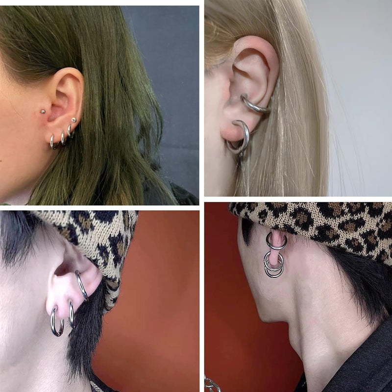SIISPRI 3 Pairs Clip On Huggie Earrings for Men Women, Unisex Surgical Stainless Steel Hypoallergenic Earrings,Small Hoop Earrings, Polished for Non Pierced Earrings - Image 5
